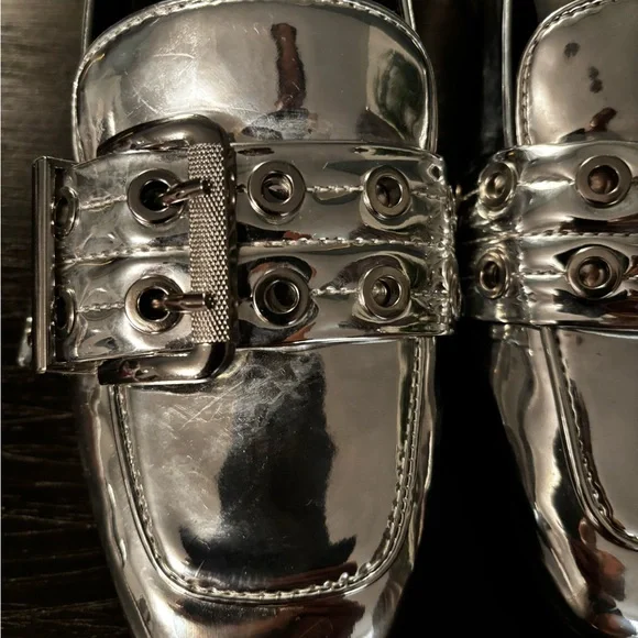 Silver Metallic Loafers with Buckle Detail by Mix No. 6 - Picture 5 of 8
